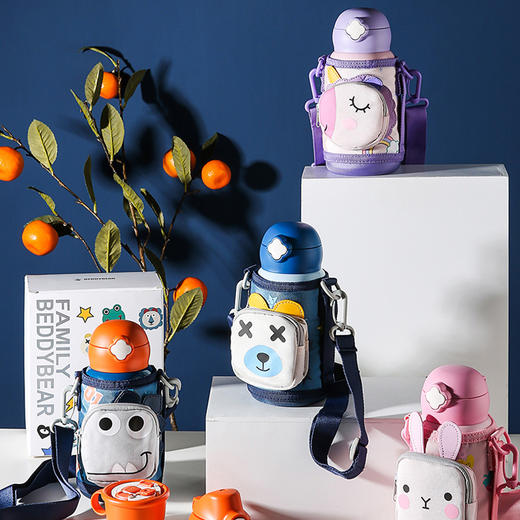 杯具熊口袋保温杯卡通萌宠动物儿童喝水壶幼儿园带吸管水杯冬季小学生