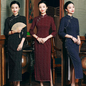 HQ-JYJ复古气质长款大码妈妈装宴会改良旗袍连衣裙