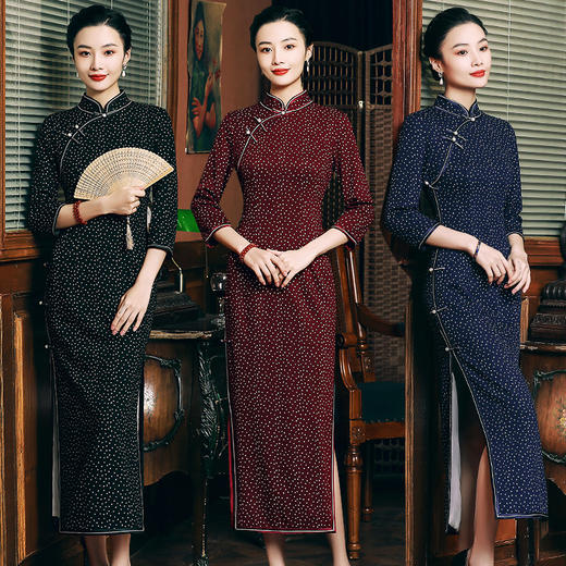 HQ-JYJ复古气质长款大码妈妈装宴会改良旗袍连衣裙 商品图0