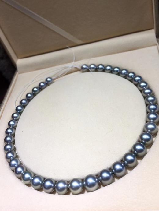 大溪地高级铂金灰项链海水珍珠1012mm正圆高冷光铂金灰强光皮滑微微瑕