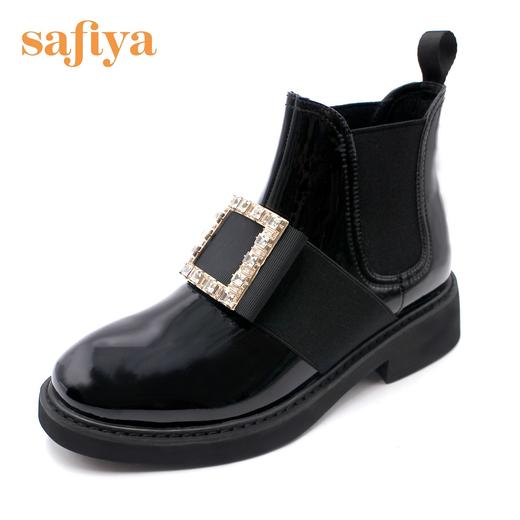 safiya索菲娅方扣加绒切尔西靴冬网红舒适粗跟女靴SF94118227 商品图1