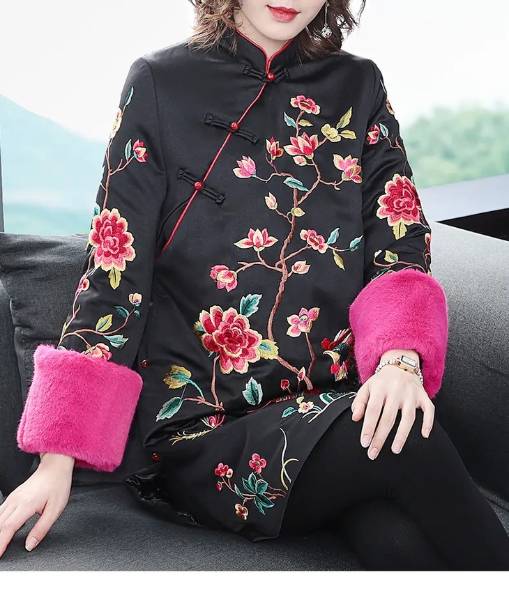 时尚气质中长款原创设计斜襟唐装真丝棉袄上衣og99365