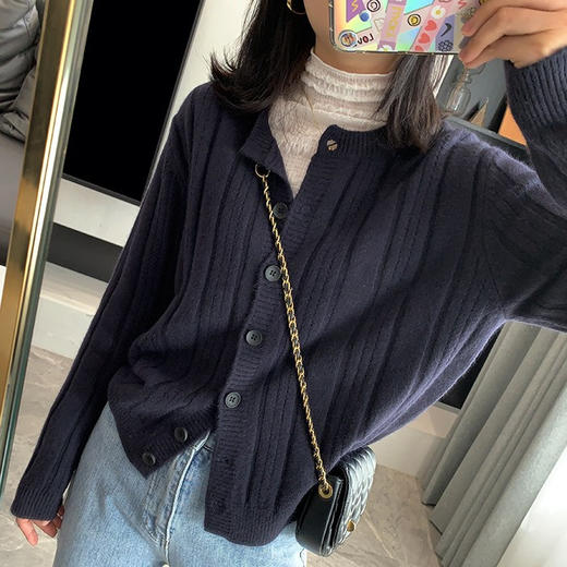 8015立体坑条开衫绞花工艺纯色针织开衫 【包邮+三天无理由退换】 商品图5