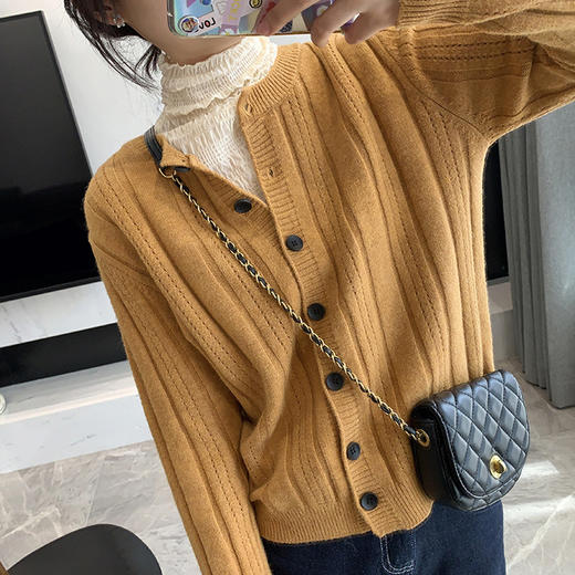 8015立体坑条开衫绞花工艺纯色针织开衫 【包邮+三天无理由退换】 商品图6