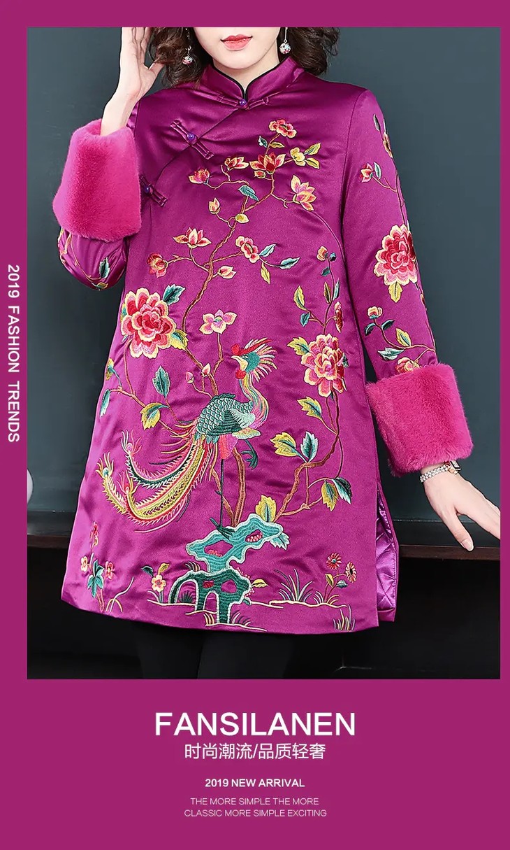 时尚气质中长款原创设计斜襟唐装真丝棉袄上衣og99365