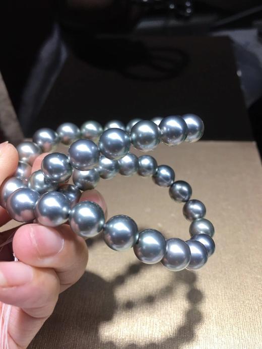 大溪地高级铂金灰项链海水珍珠1012mm正圆高冷光铂金灰强光皮滑微微瑕