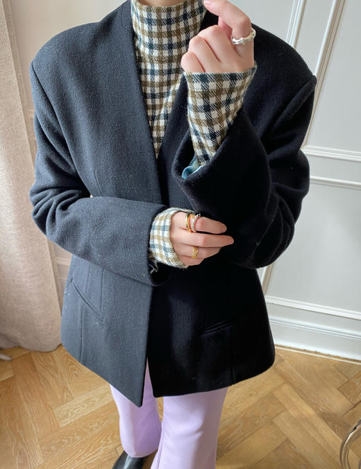 HIDEMI色织格纹厚款针织中高领弹力打底上衣 商品图11