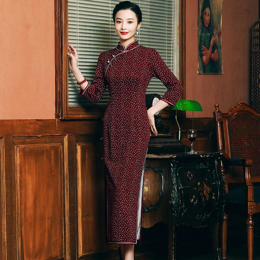 HQ-JYJ复古气质长款大码妈妈装宴会改良旗袍连衣裙 商品图2