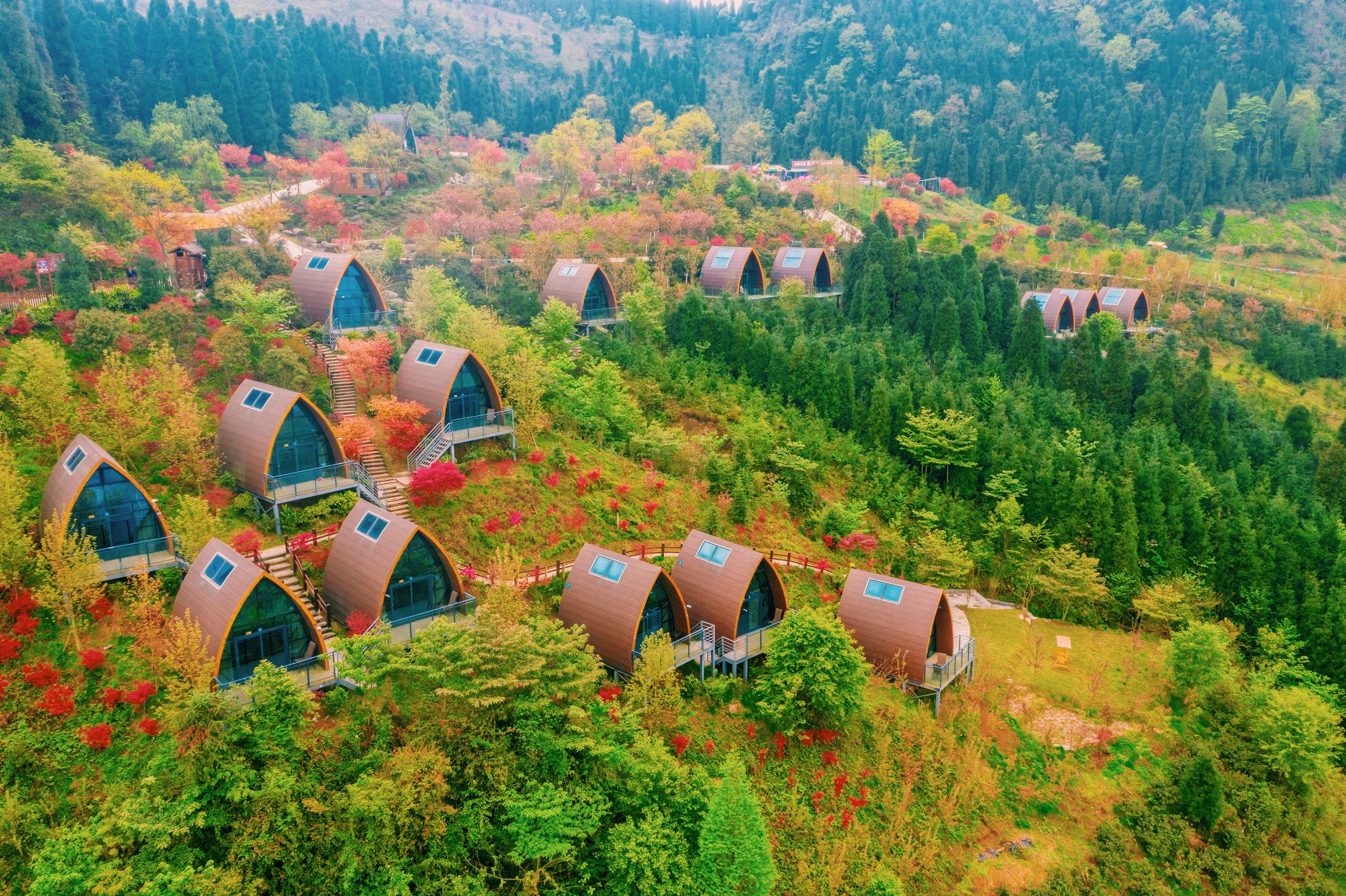 【德阳什邡-277号院】单房预定，半山上的独栋木屋，坐看一整年的美景！hfl