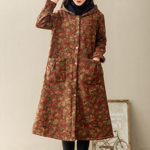 NP 秋冬装连帽加绒外套中长款加厚棉麻长外套风衣 商品图4