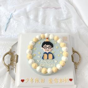戴眼镜的男生手绘蛋糕-低糖处理无添加