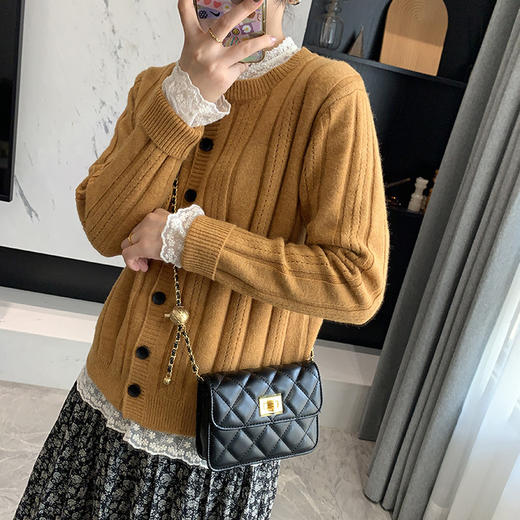 8015立体坑条开衫绞花工艺纯色针织开衫 【包邮+三天无理由退换】 商品图3