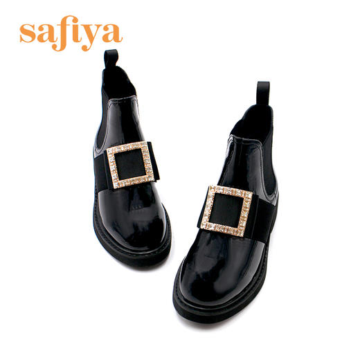 safiya索菲娅方扣加绒切尔西靴冬网红舒适粗跟女靴SF94118227 商品图6