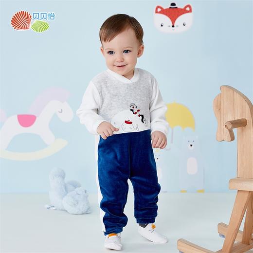 贝贝怡婴幼儿男童保暖洋气连身衣哈衣爬服连体衣 商品图0