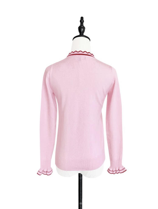 TYNVIE 勾勒波浪纹领羊绒混纺上衣 - 粉色 商品图2