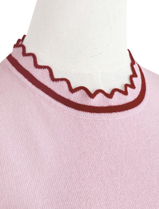 TYNVIE 勾勒波浪纹领羊绒混纺上衣 - 粉色 商品图3