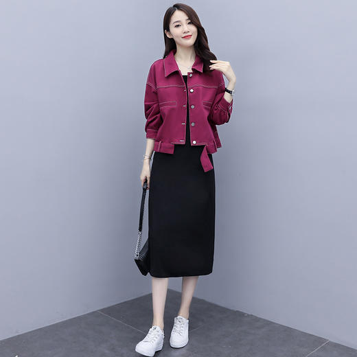 YYXS-8003大码女装两件套2020年秋季新款减龄连衣裙洋气显瘦套装 商品图3