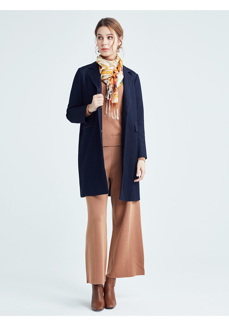 vivianliu红英r1957301秋女装西服领撞色线长袖长款上衣