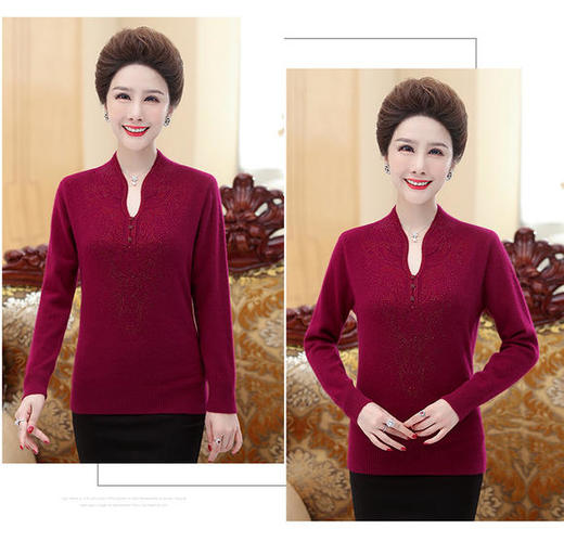 QY-JING292秋冬新款时尚V领烫钻妈妈装貂绒打底衫 商品图4