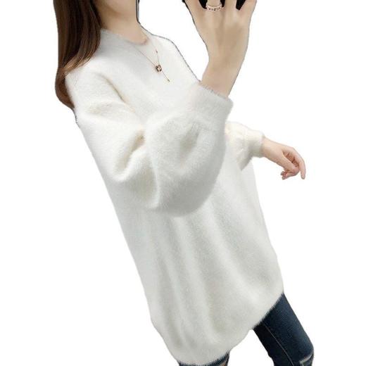 QR-3640韩版中长款加厚宽松慵懒风仿水貂绒女毛衣保暖针织打底衫 商品图4