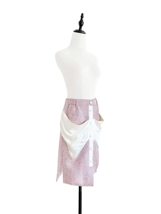 TYNVIE 大插袋高低裙摆半身裙 - 橘蓝拼色 商品图2