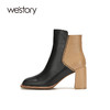 westory2020冬季新款真皮漆皮高跟靴英伦风切尔西靴女W20DS80121 商品缩略图1