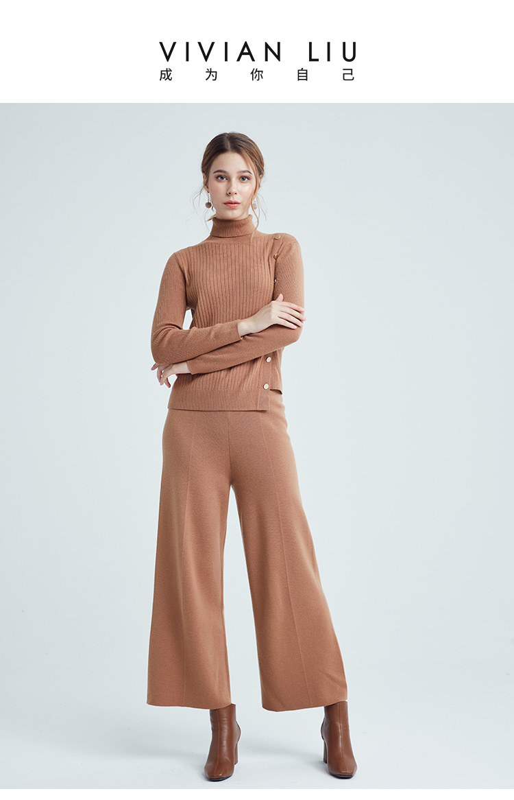 vivianliu红英tr1956501秋女装简约直筒毛呢宽松阔腿裤毛织裤