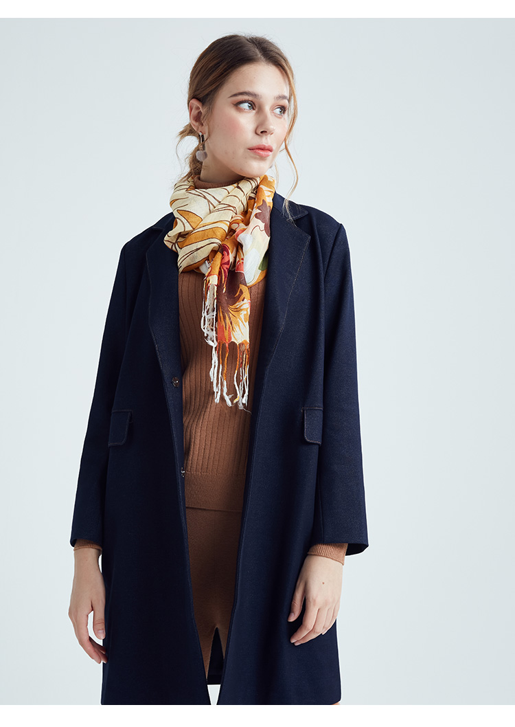 vivianliu红英r1957301秋女装西服领撞色线长袖长款上衣