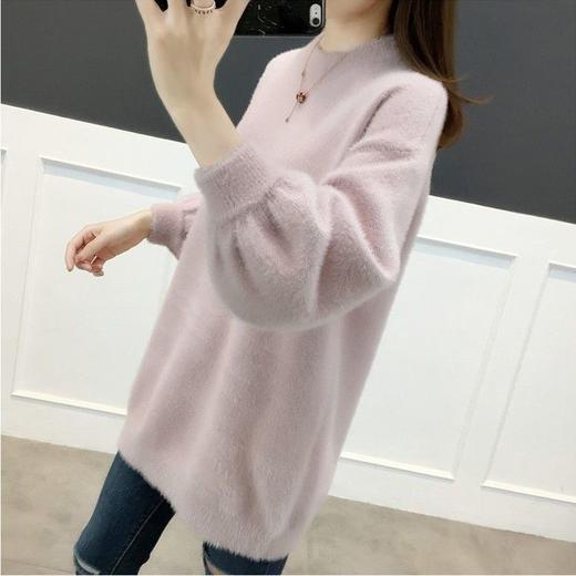 QR-3640韩版中长款加厚宽松慵懒风仿水貂绒女毛衣保暖针织打底衫 商品图1