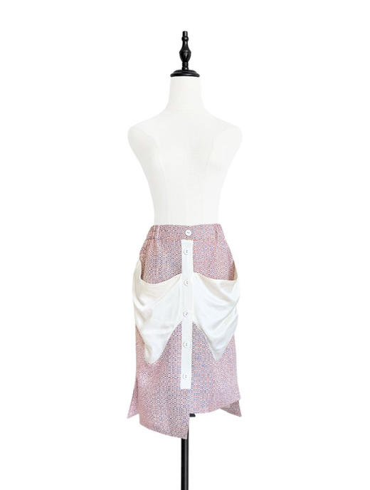 TYNVIE 大插袋高低裙摆半身裙 - 橘蓝拼色 商品图1