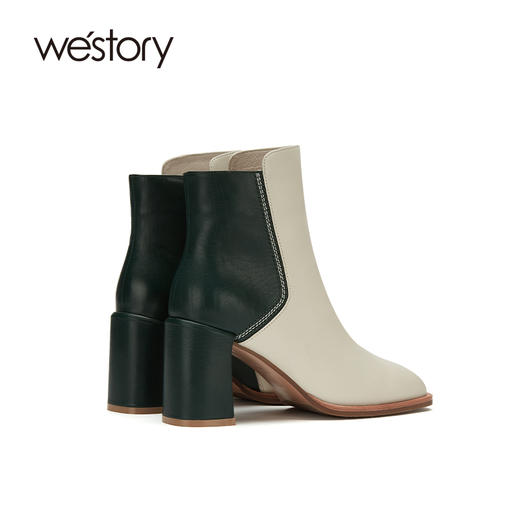 westory2020冬季新款真皮漆皮高跟靴英伦风切尔西靴女W20DS80121 商品图2