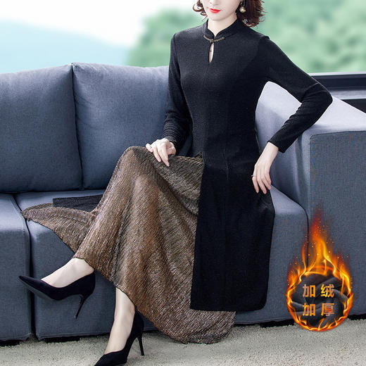 SYF-9986旗袍改良版针织长袖连衣裙 商品图0