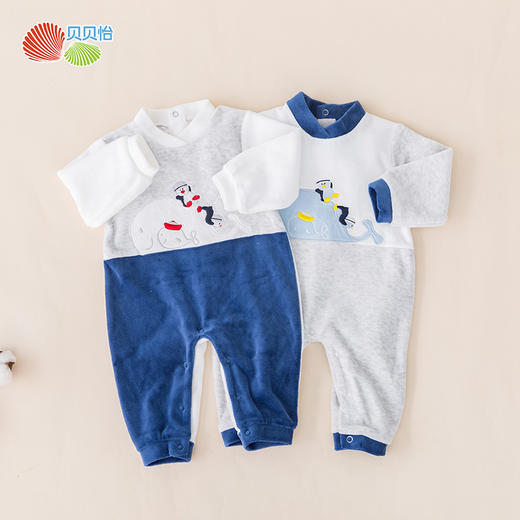 贝贝怡婴幼儿男童保暖洋气连身衣哈衣爬服连体衣 商品图2