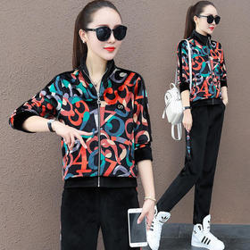 SP-298152新款洋气显瘦 印花加绒金丝绒运动套装