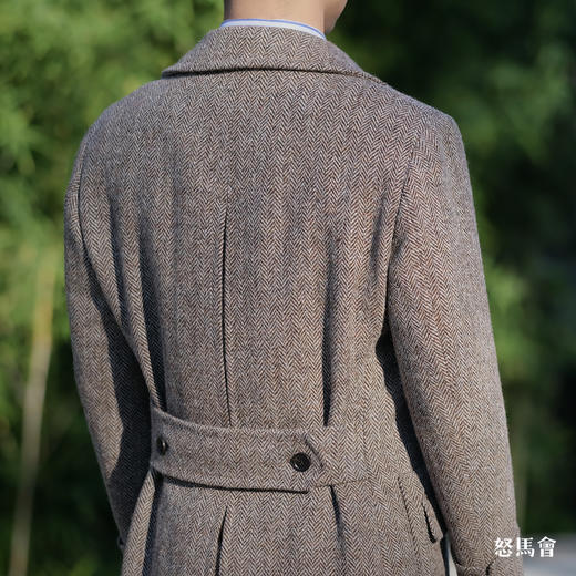 Hardy Minnis Harris Tweed Cheviot 羊毛人字纹咖啡色马球大衣 商品图4