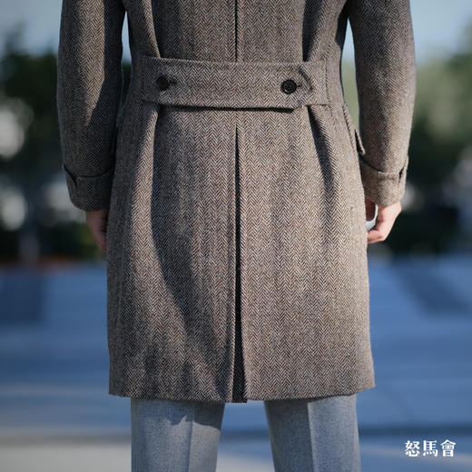 Hardy Minnis Harris Tweed Cheviot 羊毛人字纹咖啡色马球大衣 商品图5