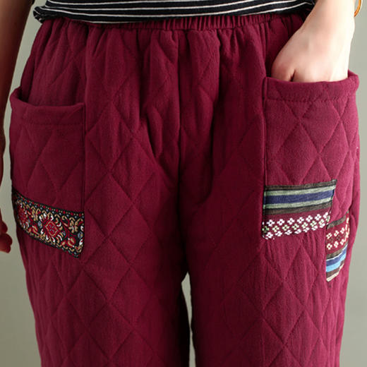 np大码棉麻哈伦裤亚麻松紧腰时尚休闲格子加厚棉棉裤