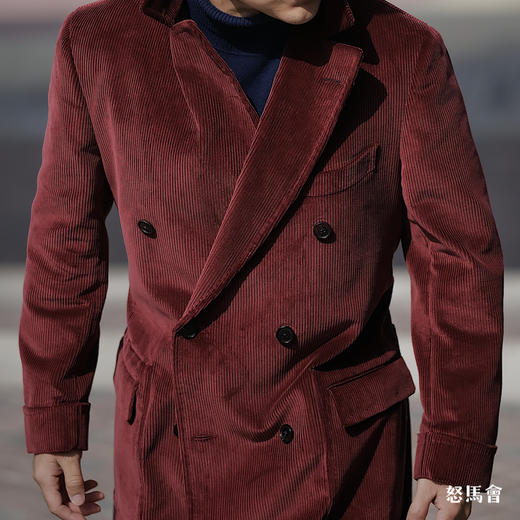 Hardy Minnis Eskdale 700克灯芯绒棉酒红色马球大衣 商品图1