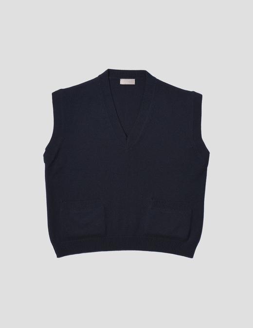 Margaret Howell 烟草色/藏蓝色插袋羊绒背心 商品图6