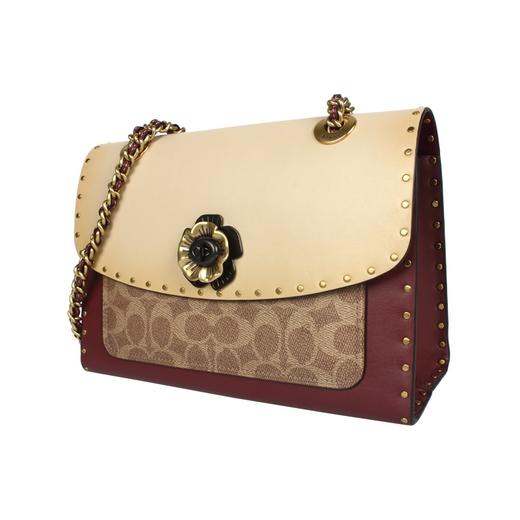 COACH 蔻驰专柜款PARKER系列小号女士涂层帆布配皮单肩斜跨小方包棕色拼色967B4QVB（101385701）【香港直邮】 商品图2