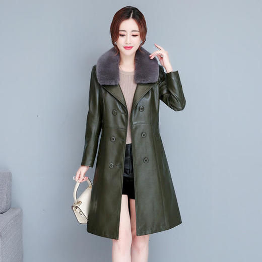 NQS2058新款时尚优雅气质修身中长款皮衣外套 商品图2