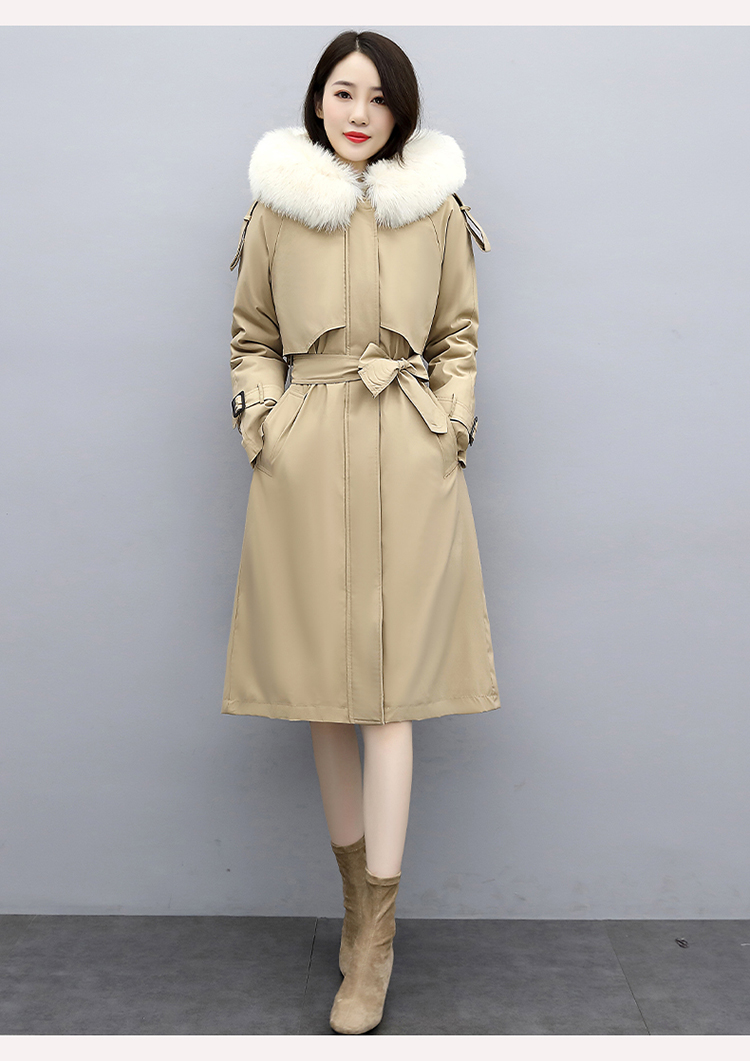 【唐丝蝶】冬季新款时尚优雅气质收腰系带大毛领外套xp-okyz112