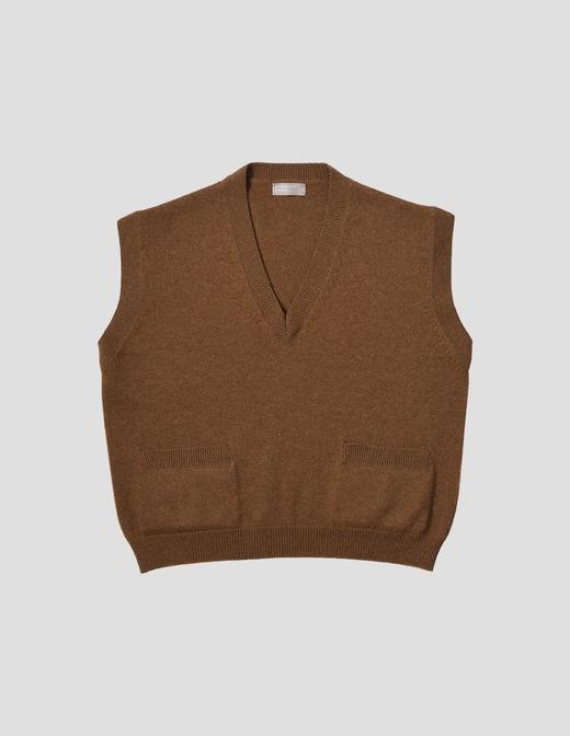 Margaret Howell 烟草色/藏蓝色插袋羊绒背心 商品图4