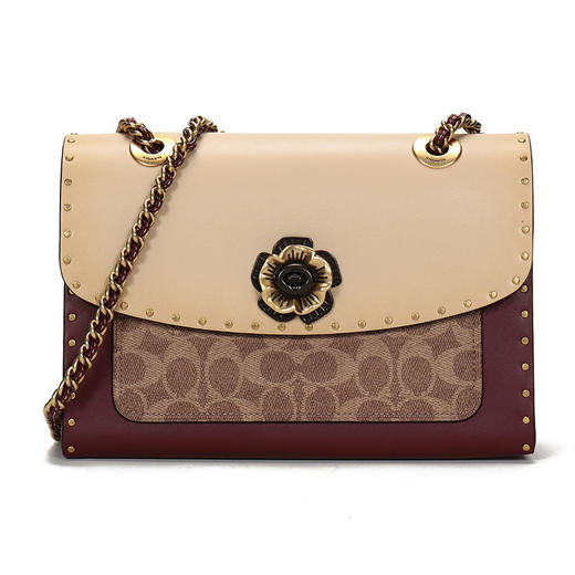 COACH 蔻驰专柜款PARKER系列小号女士涂层帆布配皮单肩斜跨小方包棕色拼色967B4QVB（101385701）【香港直邮】 商品图1