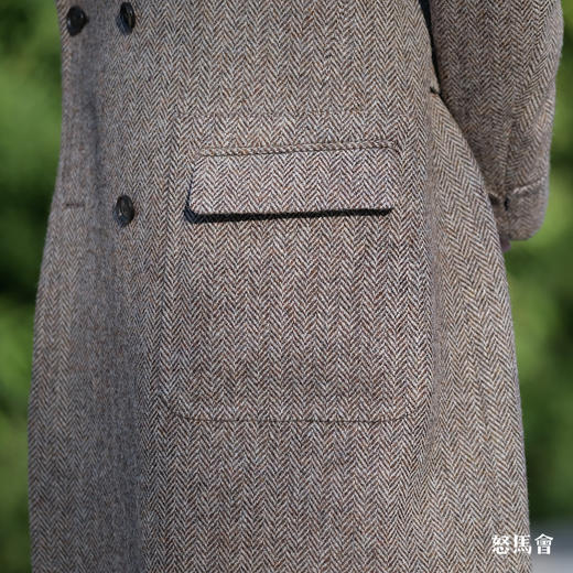 Hardy Minnis Harris Tweed Cheviot 羊毛人字纹咖啡色马球大衣 商品图7