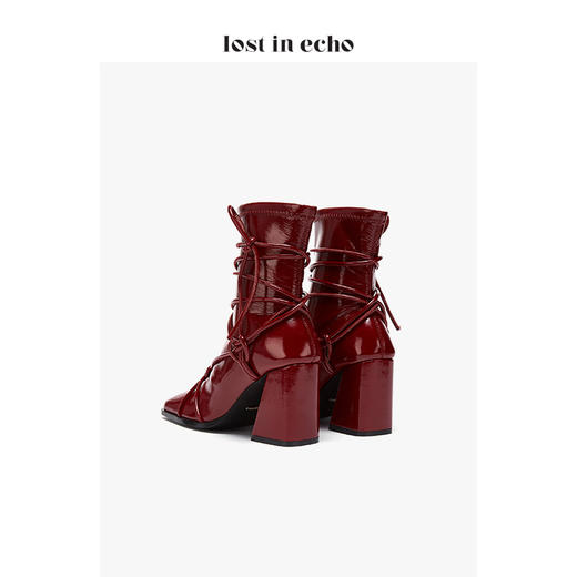 【微瑕疵不退不换】lost in echo x YOEYYOU原创设计师方头弹力皮革绑带3色短靴 商品图5