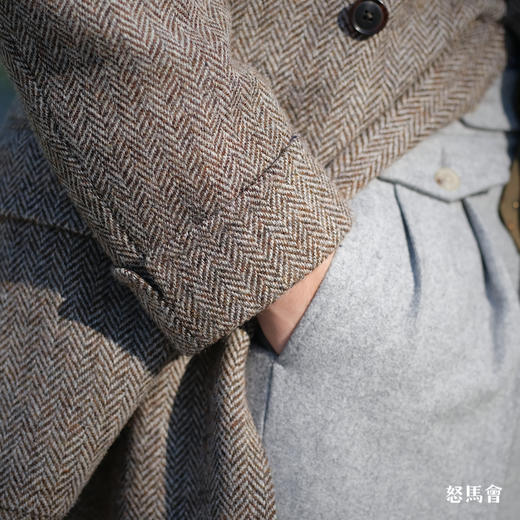 Hardy Minnis Harris Tweed Cheviot 羊毛人字纹咖啡色马球大衣 商品图6