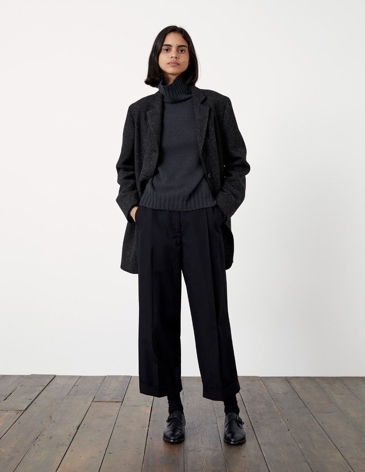 margarethowell巧克力棕色雾灰蓝色高领羊绒衫