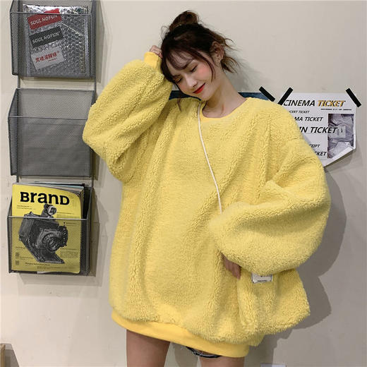 【配包包】春秋季新款薄款长袖卫衣女仿羊羔毛绒加绒加厚宽松外套七夕情人节 商品图3