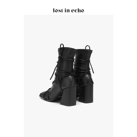 【微瑕疵不退不换】lost in echo x YOEYYOU原创设计师方头弹力皮革绑带3色短靴 商品图3